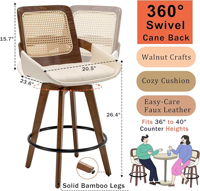 Set of 2 Mid Century Modern Counter Stools - Image 2