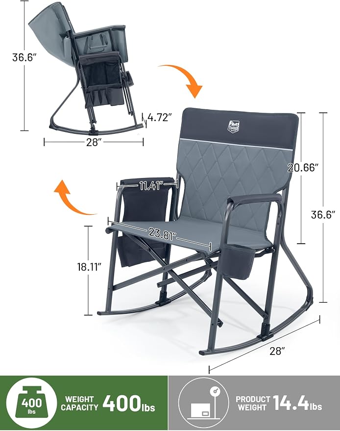 Timber Ridge Folding Oversized Rocking Camping Chair, 400lbs Capacity Portable - Image 3