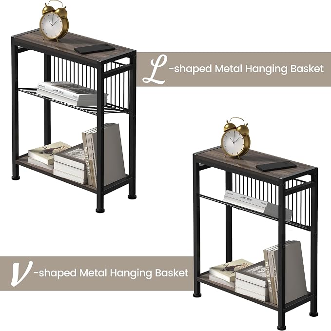 Small Side Table Set of 2 for Small Space, 3-Tier Narrow End Tablewith Magazine - Image 4