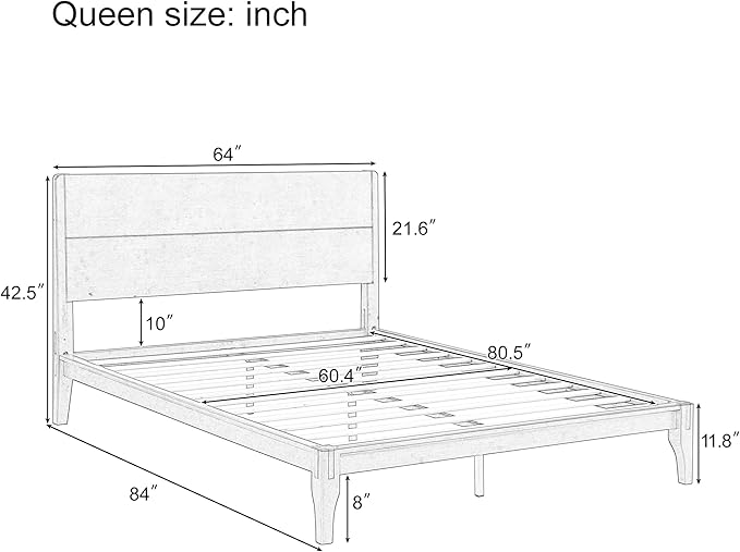 Merax Queen Size Bamboo Platform Bed, Mid-Century Modern Bed Frame - Image 2