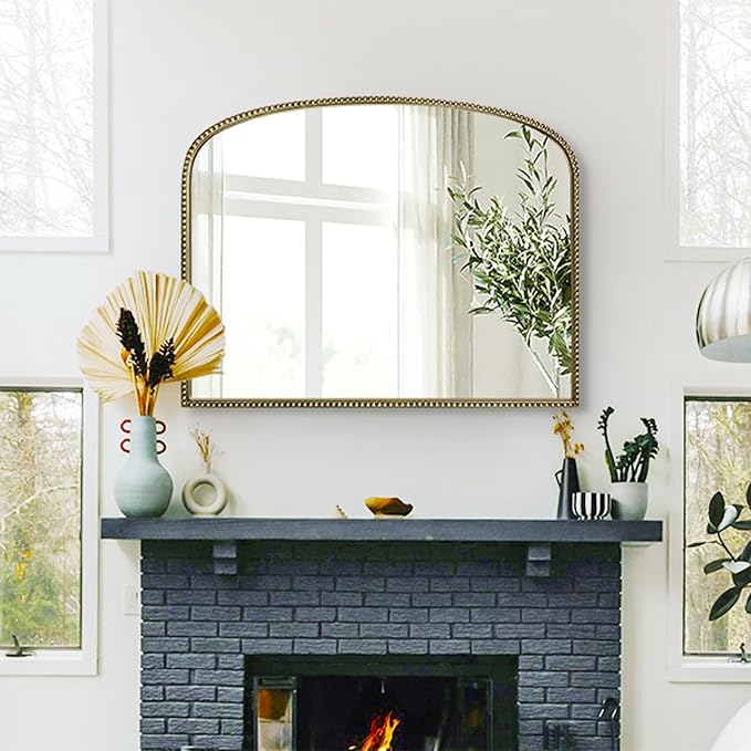 36"X28" Arched Mirror, Metal Beaded Frame Mirror - Image 4