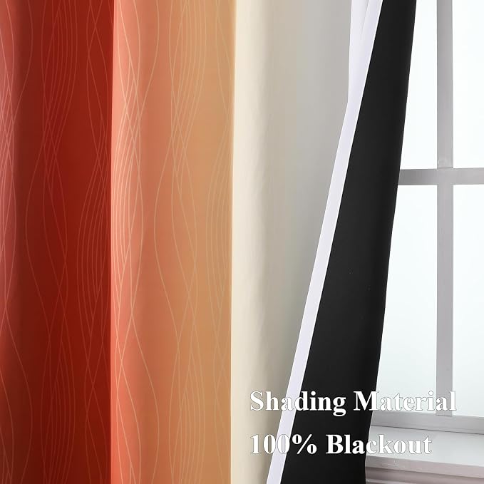 Estelar Textiler Burnt Orange & Greyish White Ombre Blackout Curtains 96 Inch - Image 5