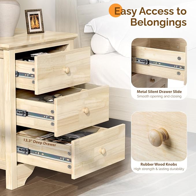 Bonnlo Solid Wood Nightstand Unfinished - Image 6