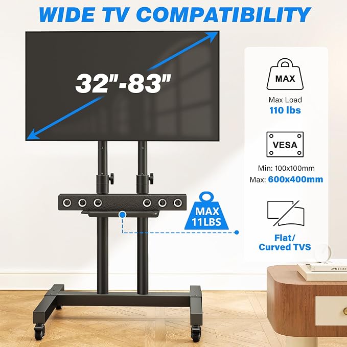 Rfiver Mobile TV Cart Rolling TV Stand - Image 5