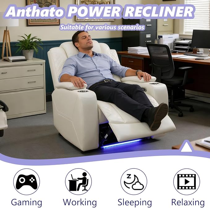 Power Recliner Sofa Set, Leather Reclining Couch & Chair Set, Living Room - Image 3
