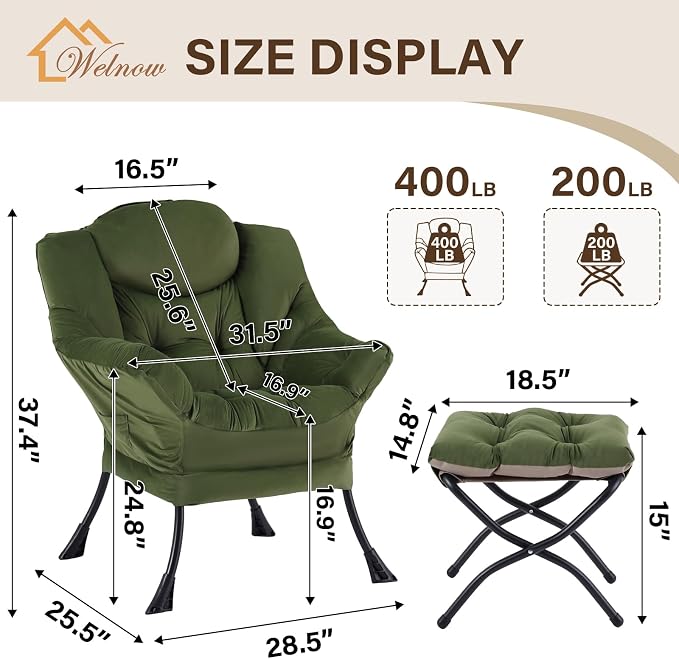 Welnow Lazy Chair with Ottoman, Modern Reading Accent Chair with Armrests and a - Image 3