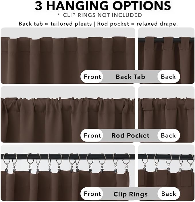 Deconovo Blackout Curtains, Thermal Insulated, W52 x L108 2 Panels, Back Tab - Image 2