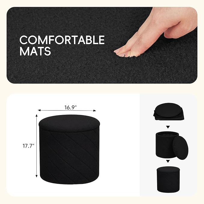PINPLUS Ottoman with Stroage Round Boucle Ottoman and Tray Sherpa Removable - Image 3