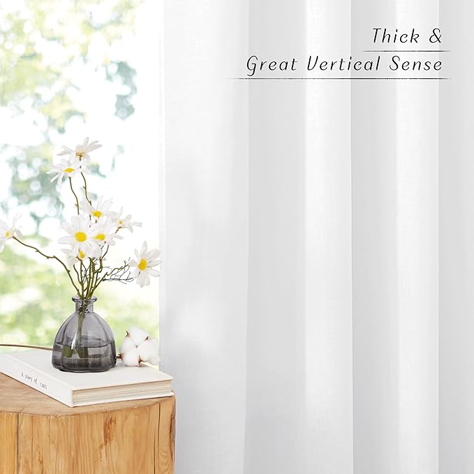 NICETOWN White Linen Curtains 96 inches Long, Grommet Thick Linen Flax Drapes - Image 6