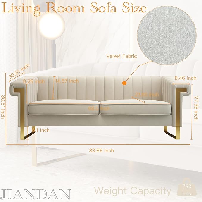 Mid-Century Modern Beige Velvet Sofa - Image 2