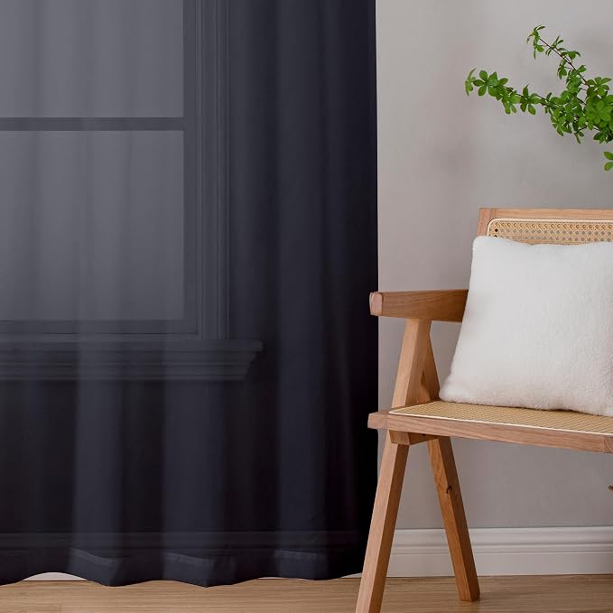 Lecloud Black Sheer Curtains 90 Inches Long 2 Panels Set, Privacy Voile Light - Image 8
