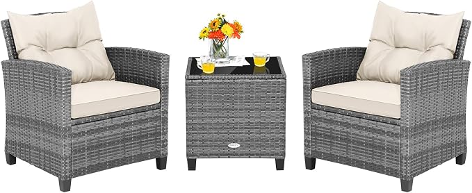 Tangkula 3 Pieces Patio Furniture Set, PE Rattan Wicker 3 Pcs Outdoor Sofa Set by TANGKULA