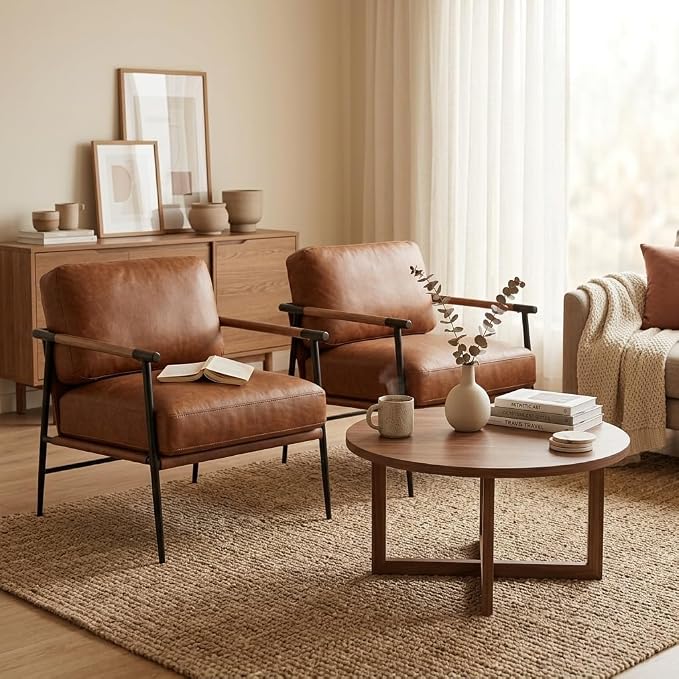 Ya-Home Mid-Century Accent Chair Set of 2, Soft Armchair PU Leather Lounge Chair - Image 7