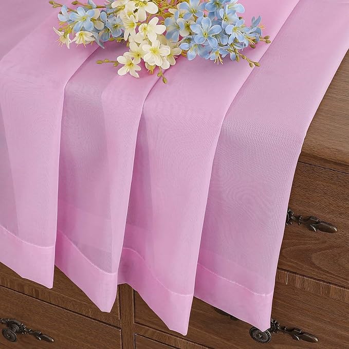 Light Pink Window Sheer Curtains 45 Inches Length, Voile Short Curtains - Image 8