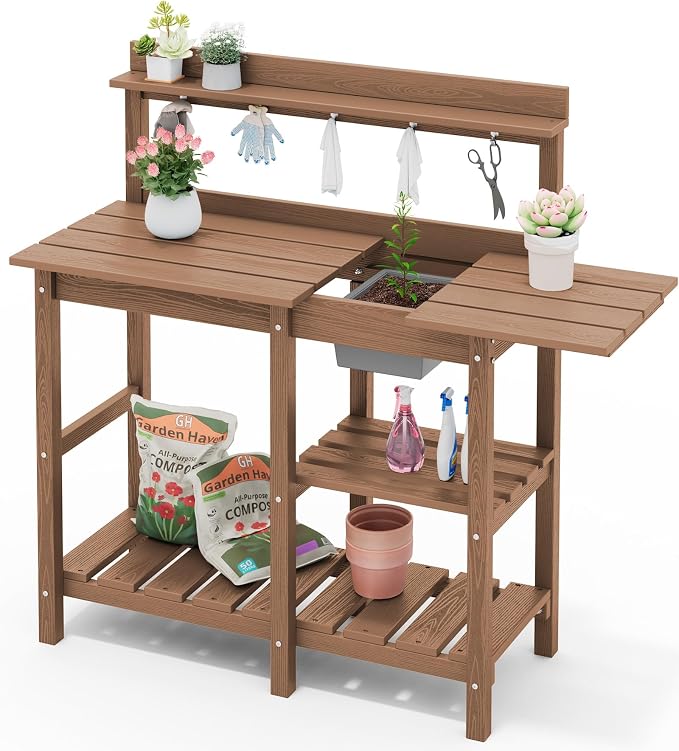 SERWALL Outdoor Potting Bench 2-Piece Set, Rot-Resistant HDPE Potting Table - Image 10