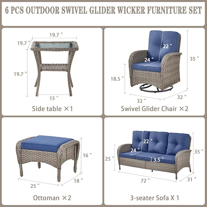 Belord 6 Pieces Wicker Patio Furniture Set - Image 2