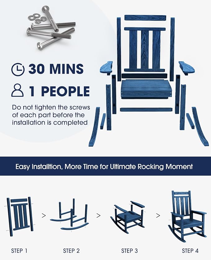 KINGYES Oversized Outdoor Rocking Chair, All-Weather Patio Rocking Chairs - Image 9