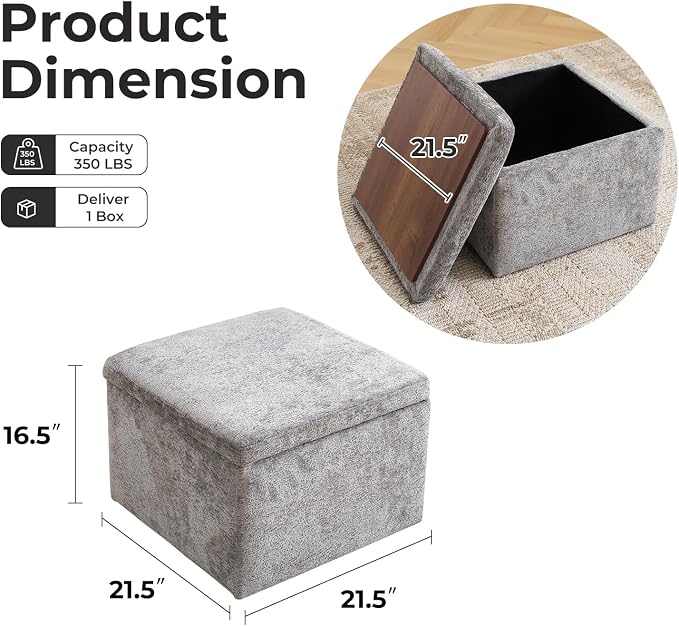 Modern Cube Storage Ottoman, Chenille Ottoman Foot Stools, Ottoman Footstool - Image 2