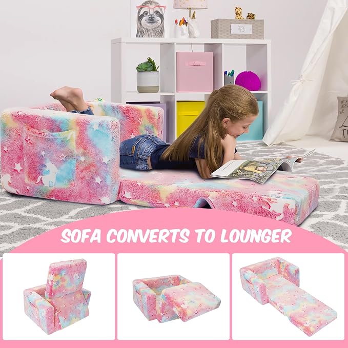 SLIGUY Kids Couch, Toddler Chair, Fold Out Kids Sofa Chair, Convertible Sofa to - Image 5