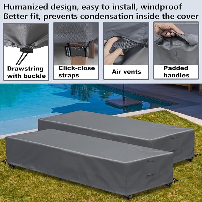 Lounge Chair Covers Outdoor Waterproof Patio Chaise Lounge Cover 600D Weather - Image 6