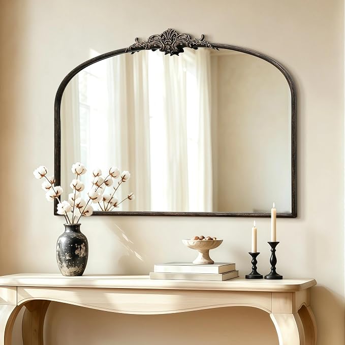 Besdomus Vintage Arched Black Mirror: 40"x29" French Large Arch Antique Wall by Besdomus