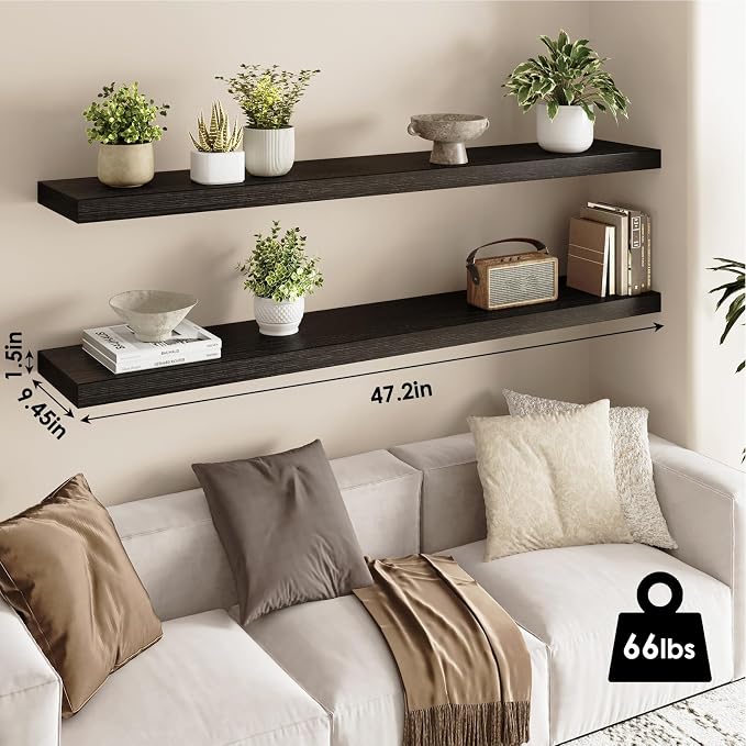 Fixwal Floating Shelves for Wall, 47.2" Long Heavy Duty Wall Mounted Rustic - Image 3