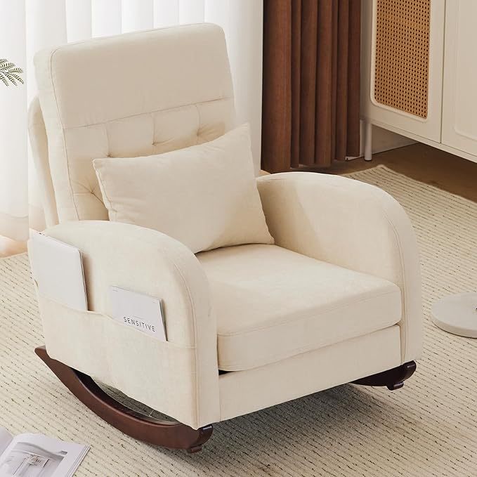 VINGLI Chenille Low Seat Rocking Chair, Upholstered Nursery Glider Chair by VINGLI