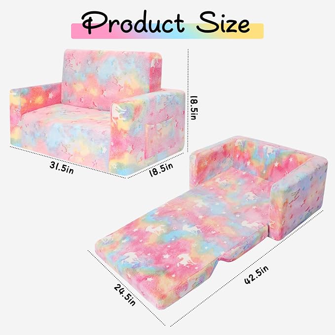 SLIGUY Kids Couch, Fold Out Kids Sofa Chair, Toddler Convertible Sofa to - Image 3