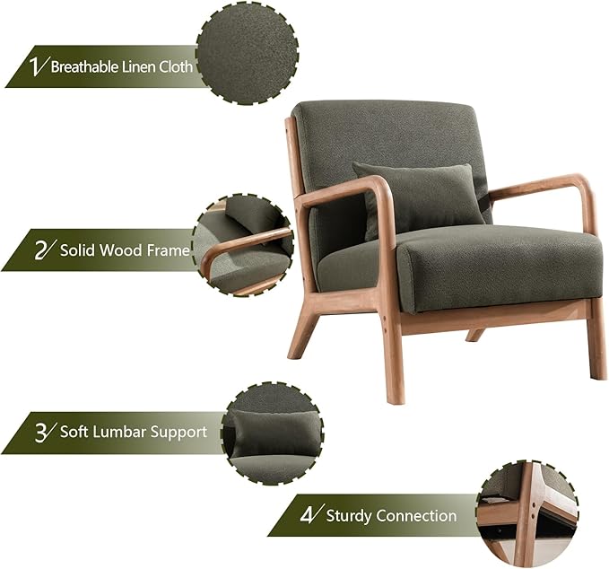 INZOY Mid-Century Modern Accent Chair Set of 2, Upholstered Living Room Chairs - Image 4