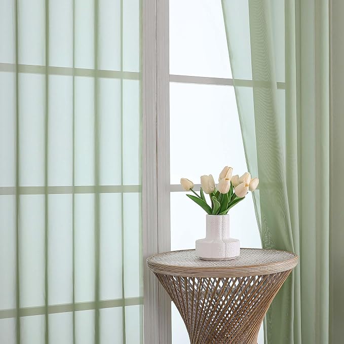 OWENIE Sage Green Sheer Curtains 108 Inches Long - Image 6