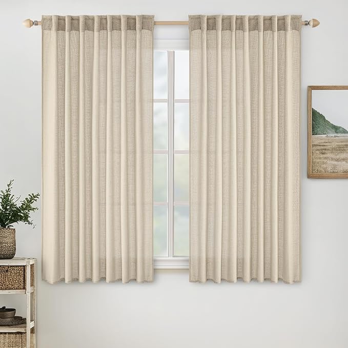 MIULEE Linen Curtains 54 Inch Length 2 Panels by MIULEE