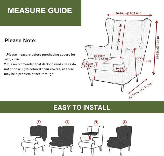 HAOYONG Wing Chair Slipcovers Printed Wingback Chair Covers 2 Pieces Wingback - Image 3