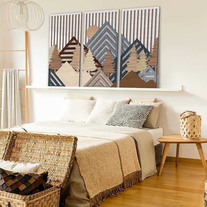IARTTOP Abstract Mountain Wood Wall Art Large geometric Forest Pine Trees - Image 6