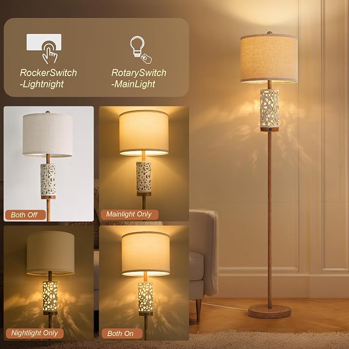 OYEARS 65" Floor Lamp with Night Light, Farmhouse Floor Lampfor Bedroom - Image 3