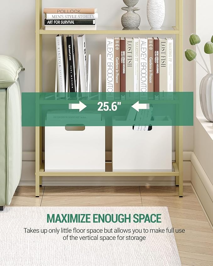 Hzuaneri Bookcase Bookshelf, Tempered Glass Arched Bookshelf - Image 6