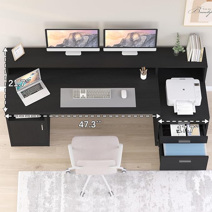YOMILUVE Computer Desk with 3 Drawer & Storage Shelves, Home Office Desk with - Image 4
