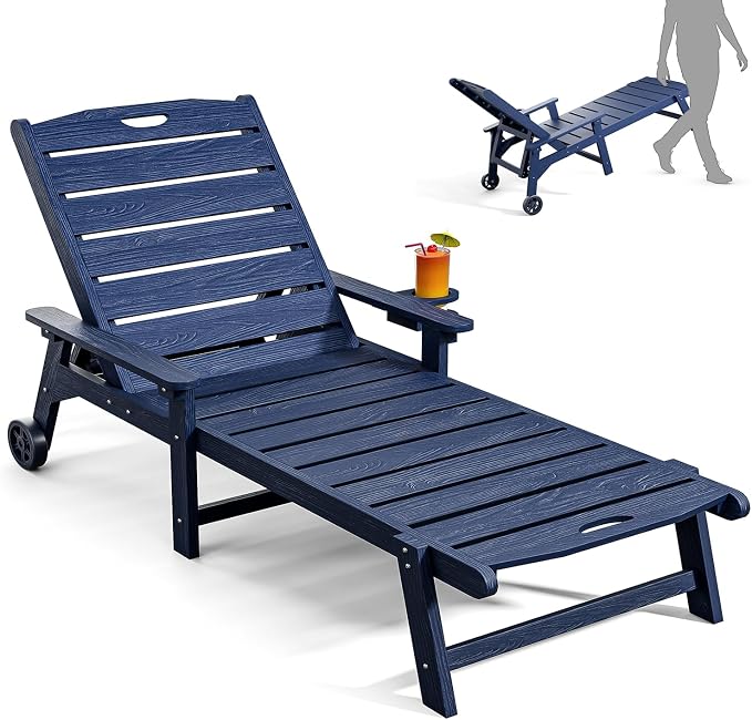 Outdoor Lounge Chair with 5-Position Adjustable, Outside Lounge Chair with Cup by LegacyAmerhomeDirect