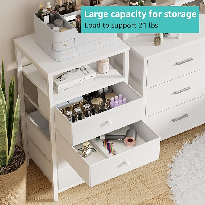 BOLUO Tall Night Stand with Drawers, Small White 4 Drawer Dresser - Image 5