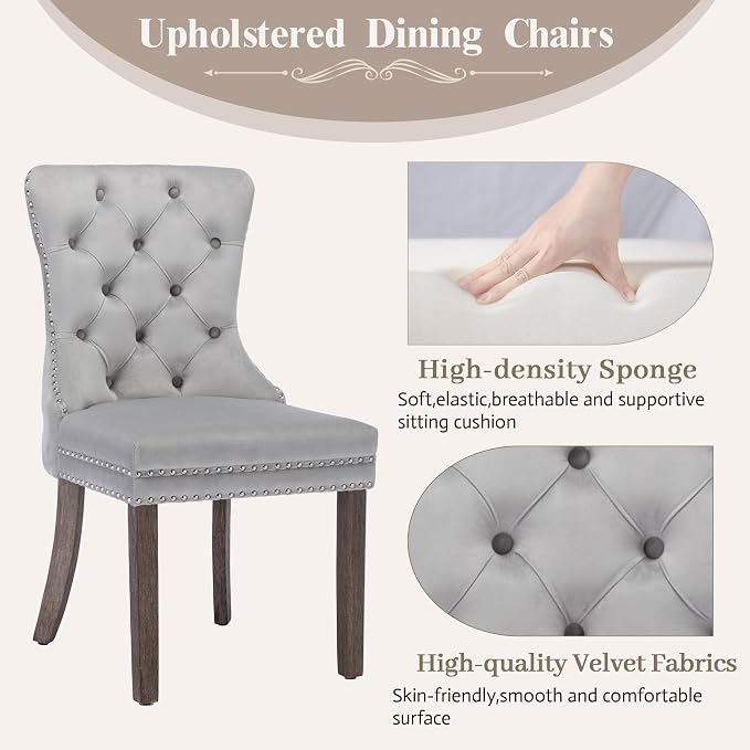 KCC Velvet Dining Chairs Set of 4, Upholstered High-end Tufted Dining Room Chair - Image 4