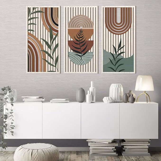 IARTTOP Large Boho Wood Wall Art 16x32 Inch Mid Century Modern Bohemian Wooden - Image 5