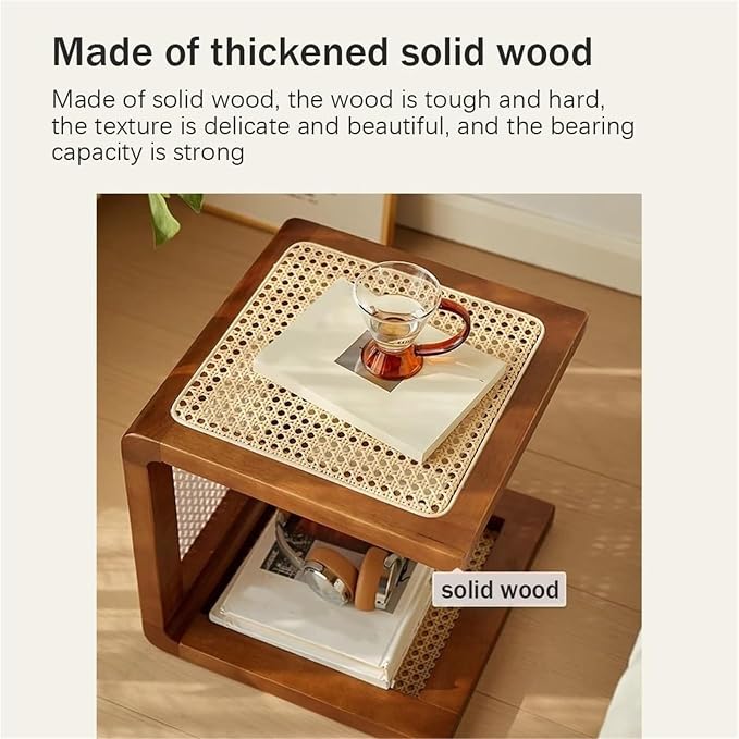 Bohemian Rattan Solid Wood Side Table Bedside Tables Decorative Table Night - Image 4