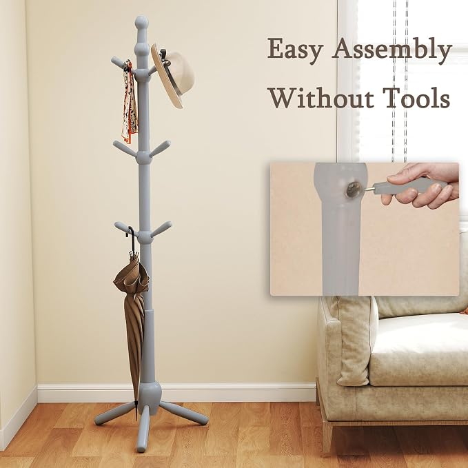 Solid Wood Coat Rack Stand, Vintage Heavy Duty Coat Hanger Stand - Image 4