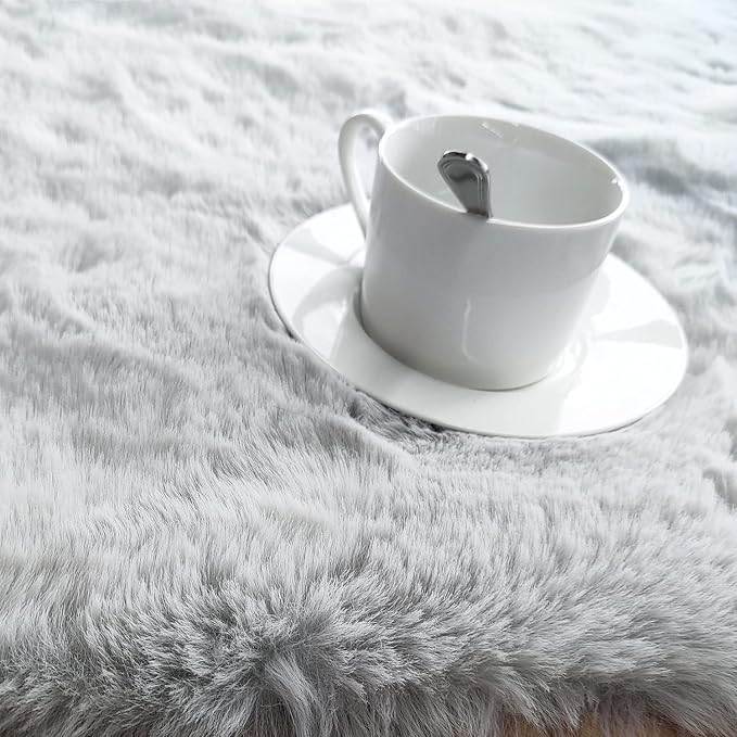 Ghouse Faux Rabbit Fur Round Rug 8ft Grey Round Rugs - Image 4