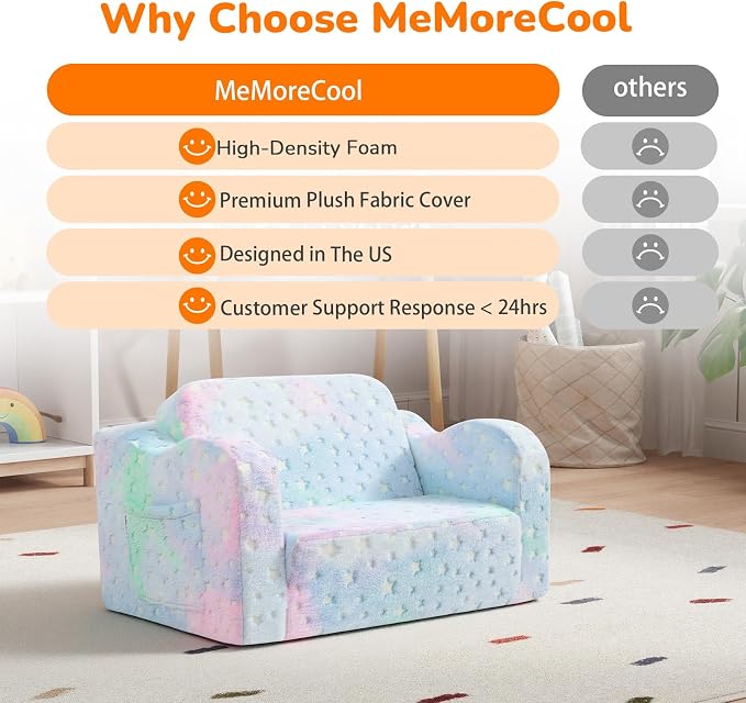 MeMoreCool Glowing Pastel Rainbow Kids Chair, 2-in-1 Foldable Kids Couch and - Image 6