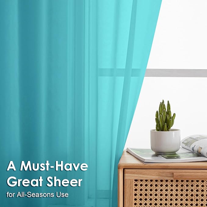 OVZME Turquoise Sheer Curtains 54 Inches Long 2 Panels - Image 2
