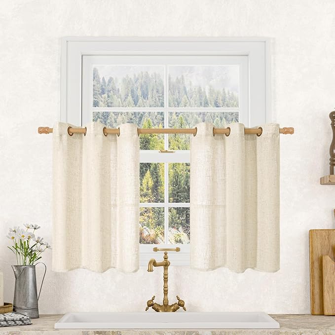 LAMIT Short Window Linen Curtains 36 Inch Length 2 Panels, 34 x 36 Inch by LAMIT