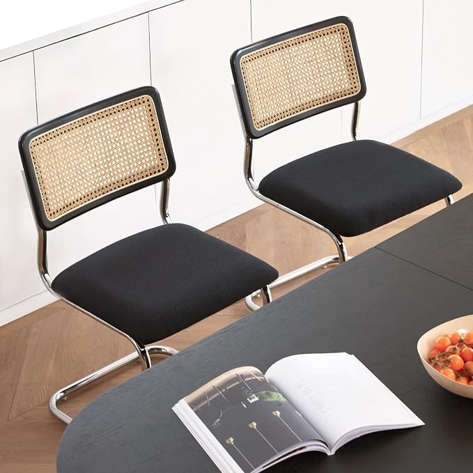 GrandNoor Rattan Dining Chairs Set, Wooden Mid Century Modern Dining Room Chairs - Image 3