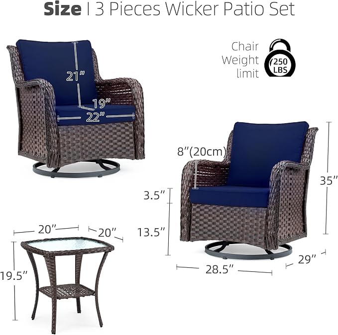 Towallmark Outdoor Swivel Wicker Glider Patio Chairs - Image 2