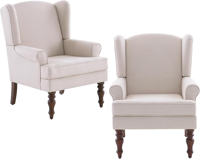 HUIMO Living Room Chair Upholstered High Back Armchair Retro Printed Wingback by HUIMO