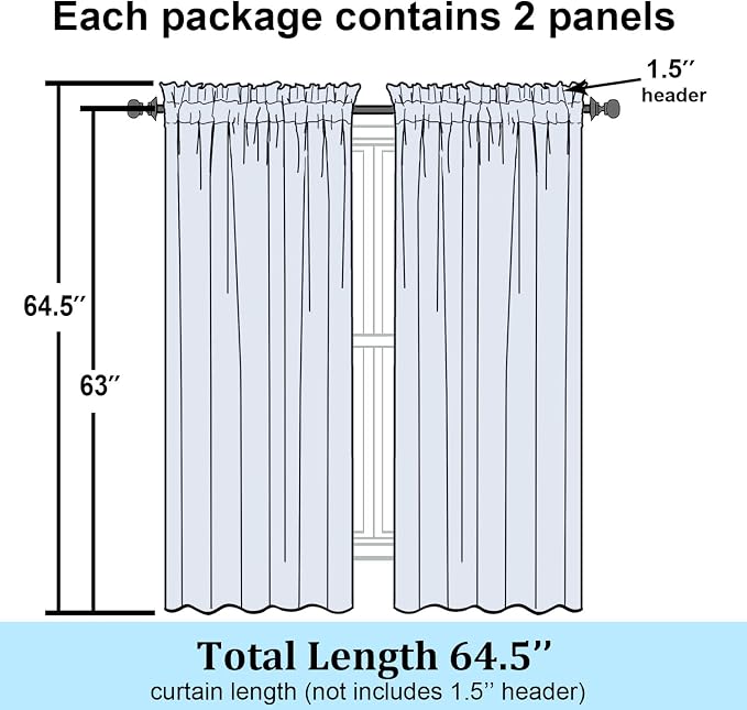 Simplebrand Semi Sheer White Curtains 63 Inch Length 2 Panels, Light Filtering - Image 7